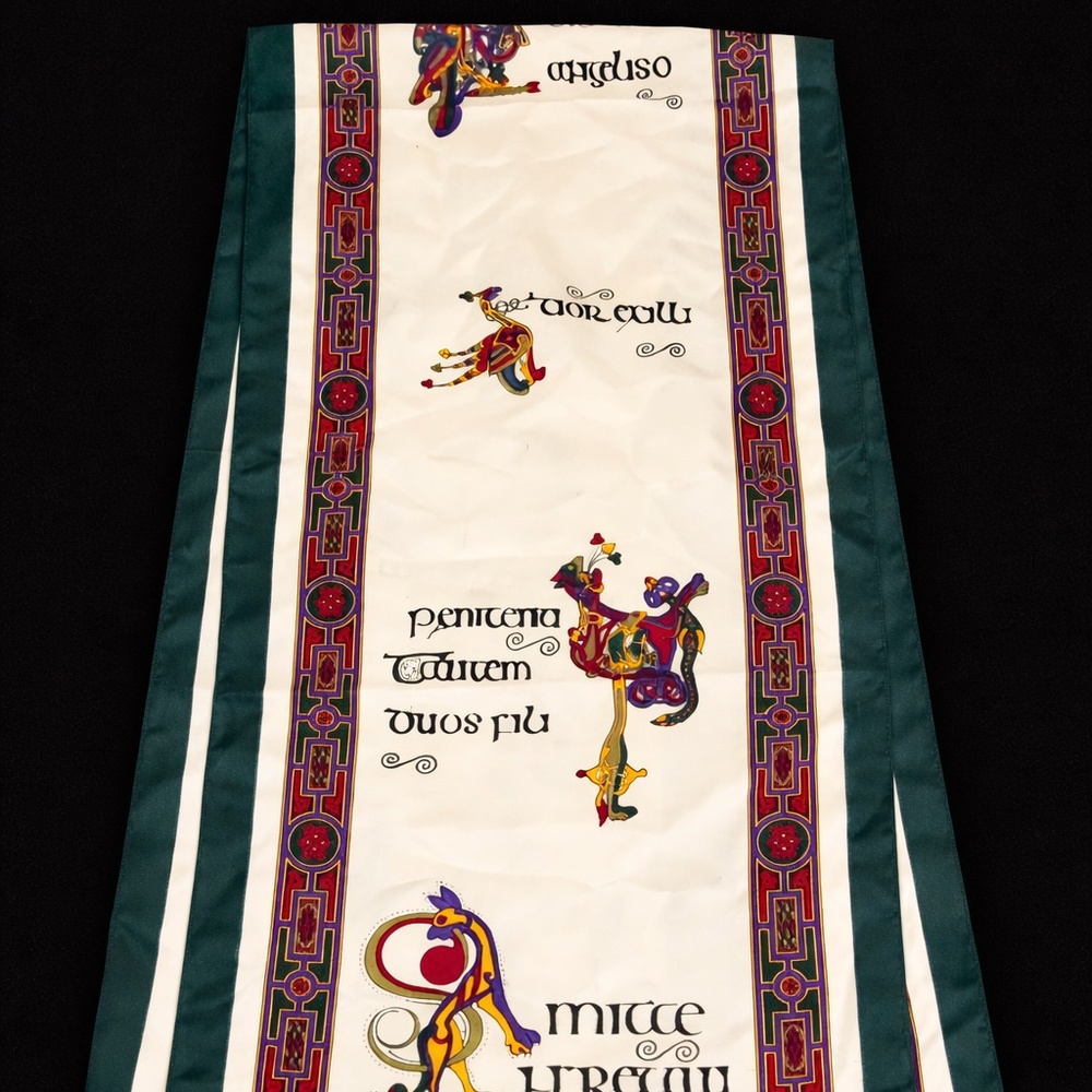 Luxury Silk Scarf | Book of Kells Inspired Celtic Print | Vibrant Multicolor |